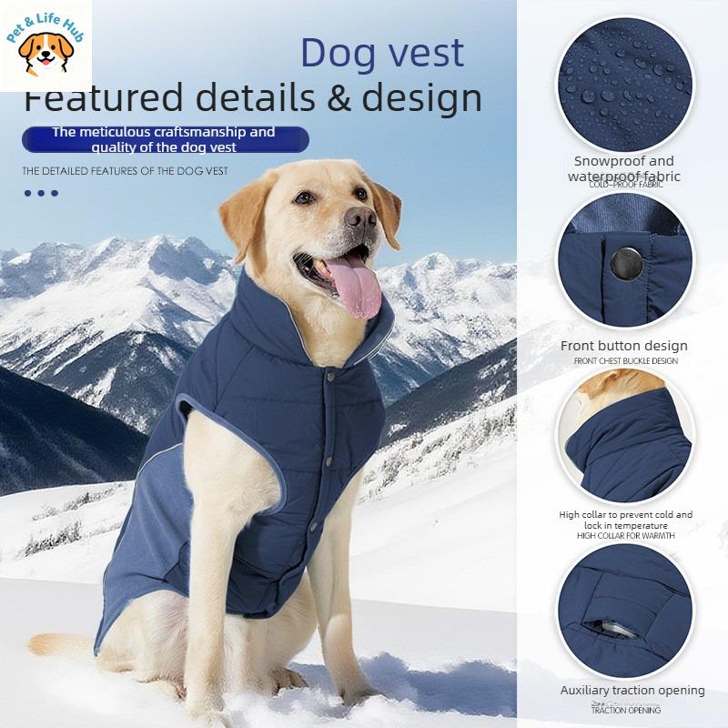 Dog coat - winter jacket for pets. Pet vest with added thickness for waterproofing, windproofing and warmth. Large dog clothing
