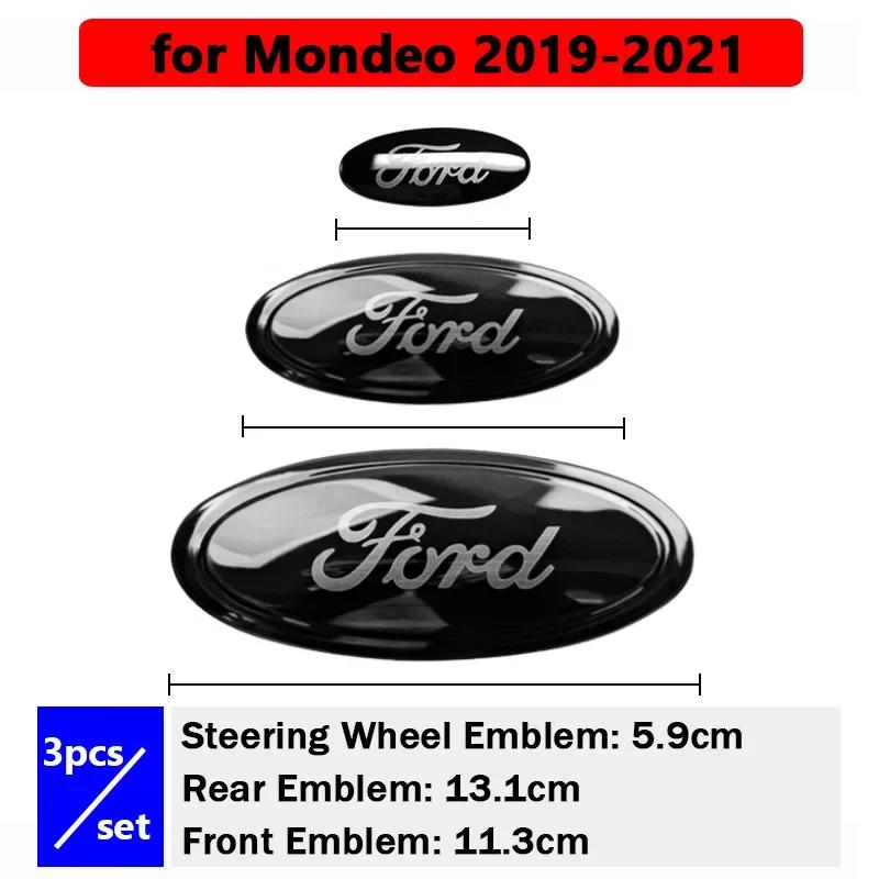 3PCS Car Front Hood Emblem Rear Decal for Ford Focus DFFJHN7 Edge Mondeo Everest Taurus Exolorer Escape ESCORT Steering Wheel Sticker