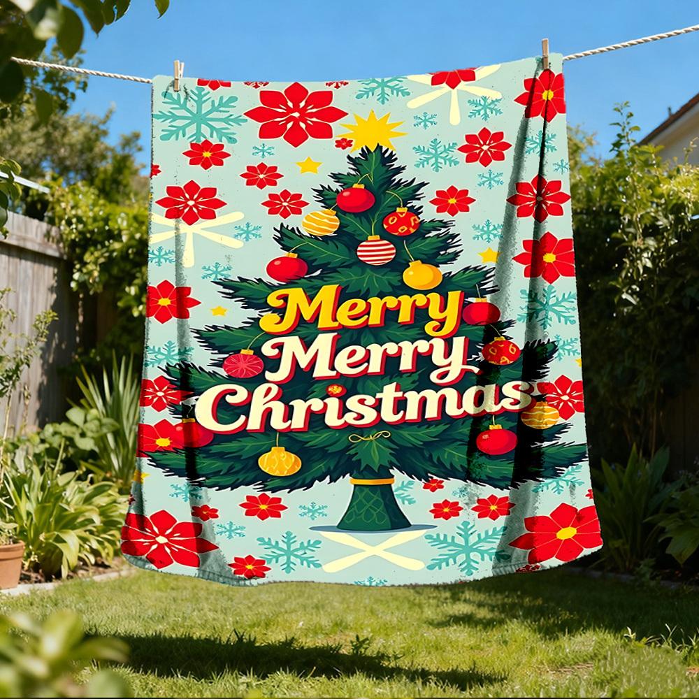1pc Christmas Tree Decorations Outdoor Flannel Blanket , Machine Washable Perfect Gift for Birthday , Holiday Travel Accessory , Durable Material