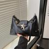 Women PU Star Decor Shoulder Bag Chic Hobo Bag Large Capacity Fashion Crossbody Bag Solid Color Sweet Underarm Bag AVE
