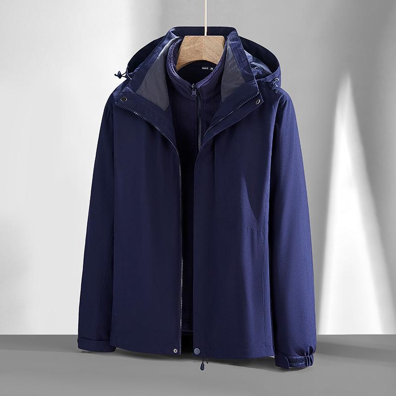 Autumn & Winter 3-in-1 Couple's Fleece-Lined Jacket Set: Detachable, Thickened Outdoor Mountaineering Coat for Men & Women