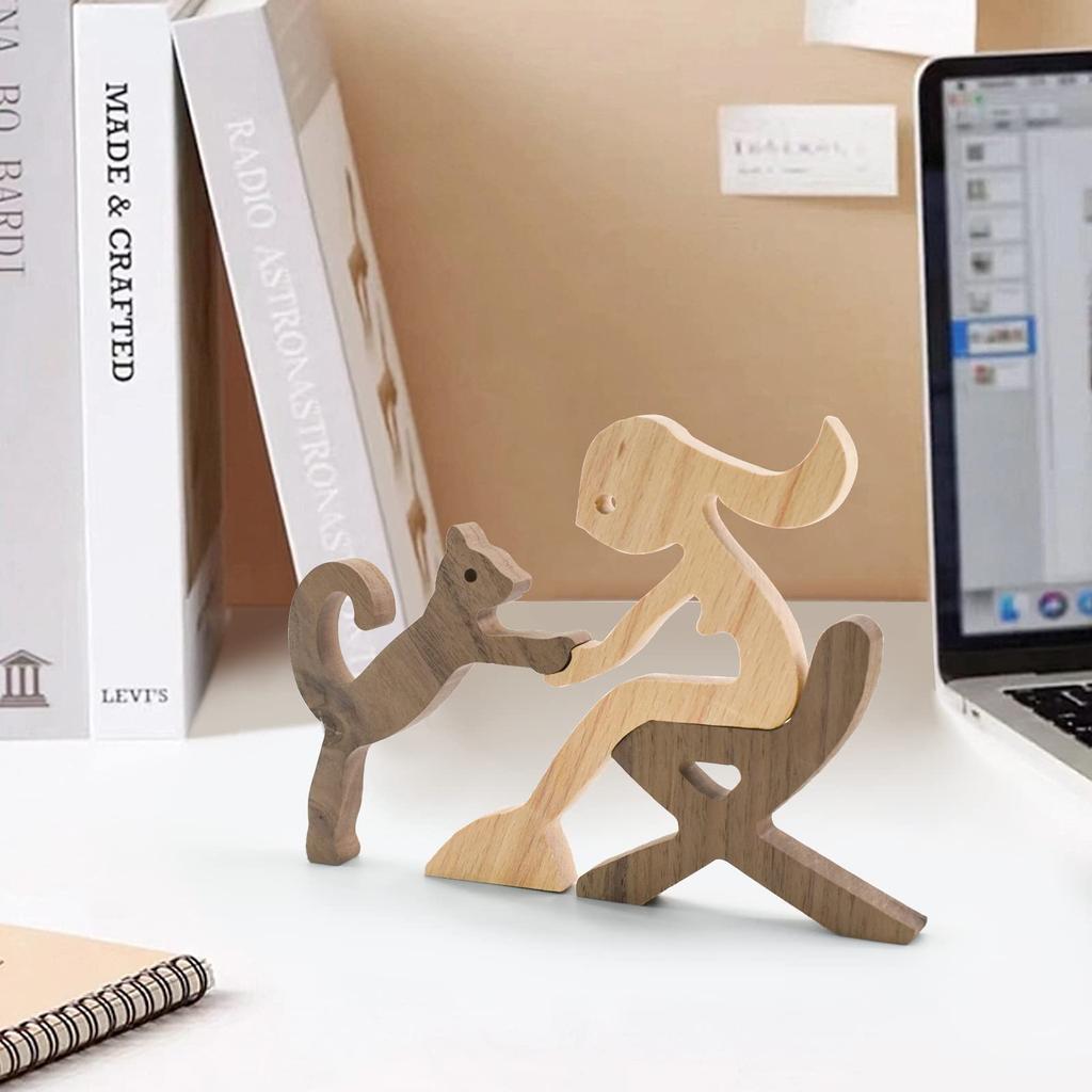 Enkrio Wooden Cat Nordic Home Wood Pet Office Use and Figurine, Sculpture, Style, Decor, Decor, Crafts, Ornament, Lover's Gift, Cute, Women's, (Cat