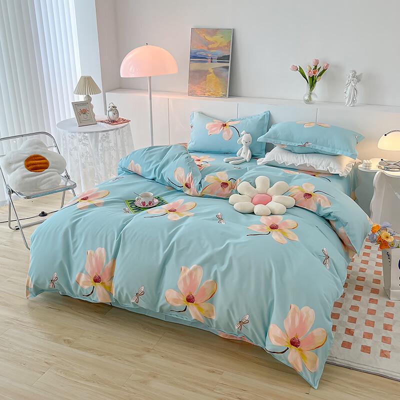 Alluring Time Purple Floral 4-Piece Cotton Bedding Set