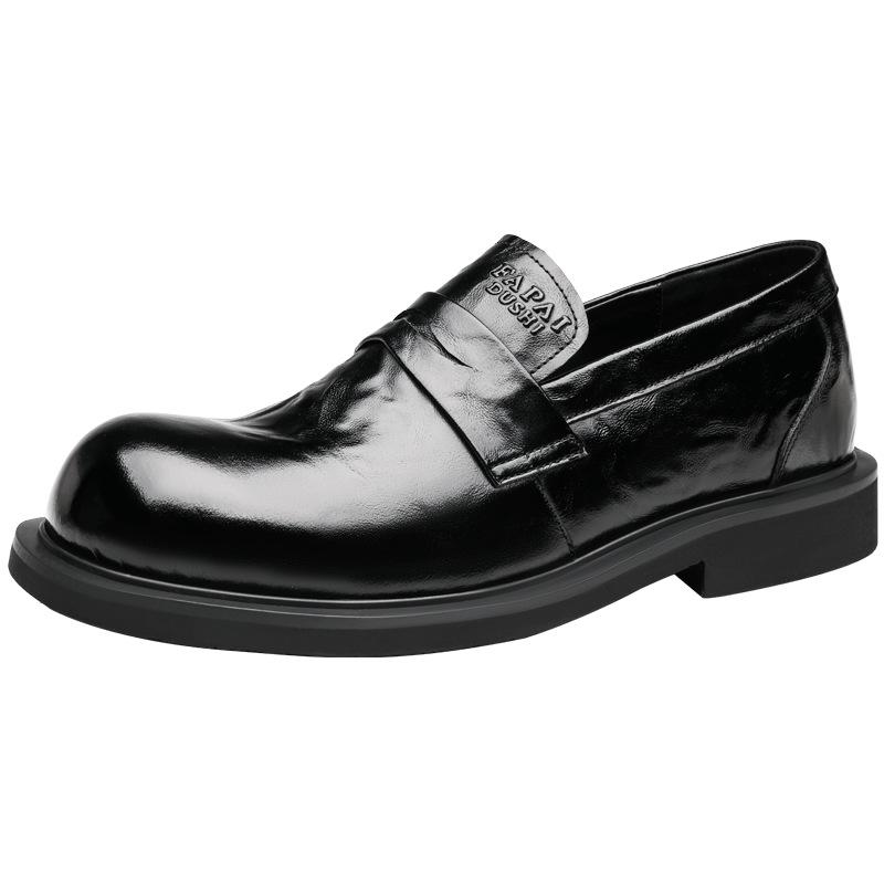 Autumn new men's leather shoes casual one-pedal loafers first layer cowhide business dress big head leather shoes trend