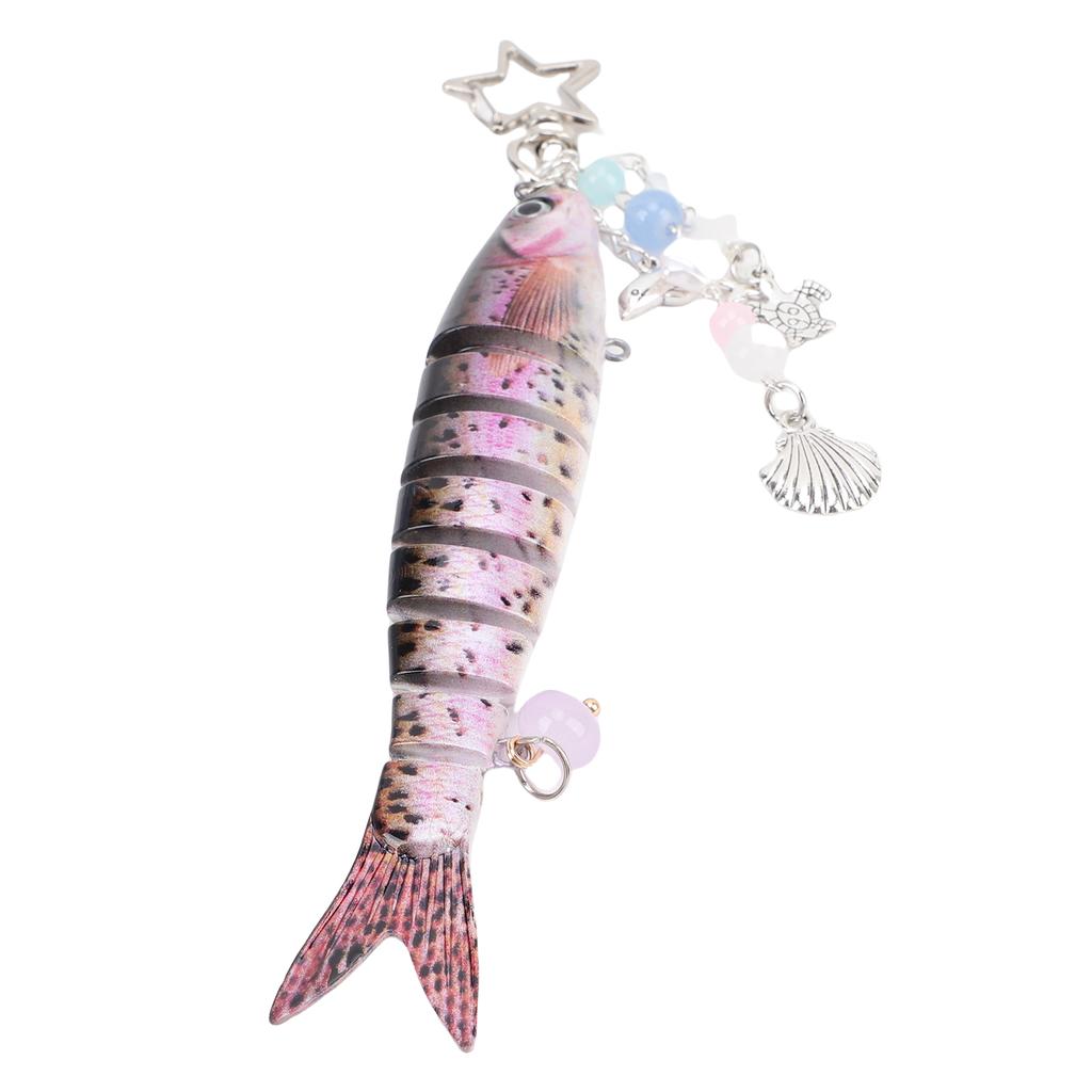 Lifelike Fish Keychain 5.3 Inch Alloy ABS 3D Eye Creative Fishing Bait Keychain for Bag Purse Fishing Gifts Pink