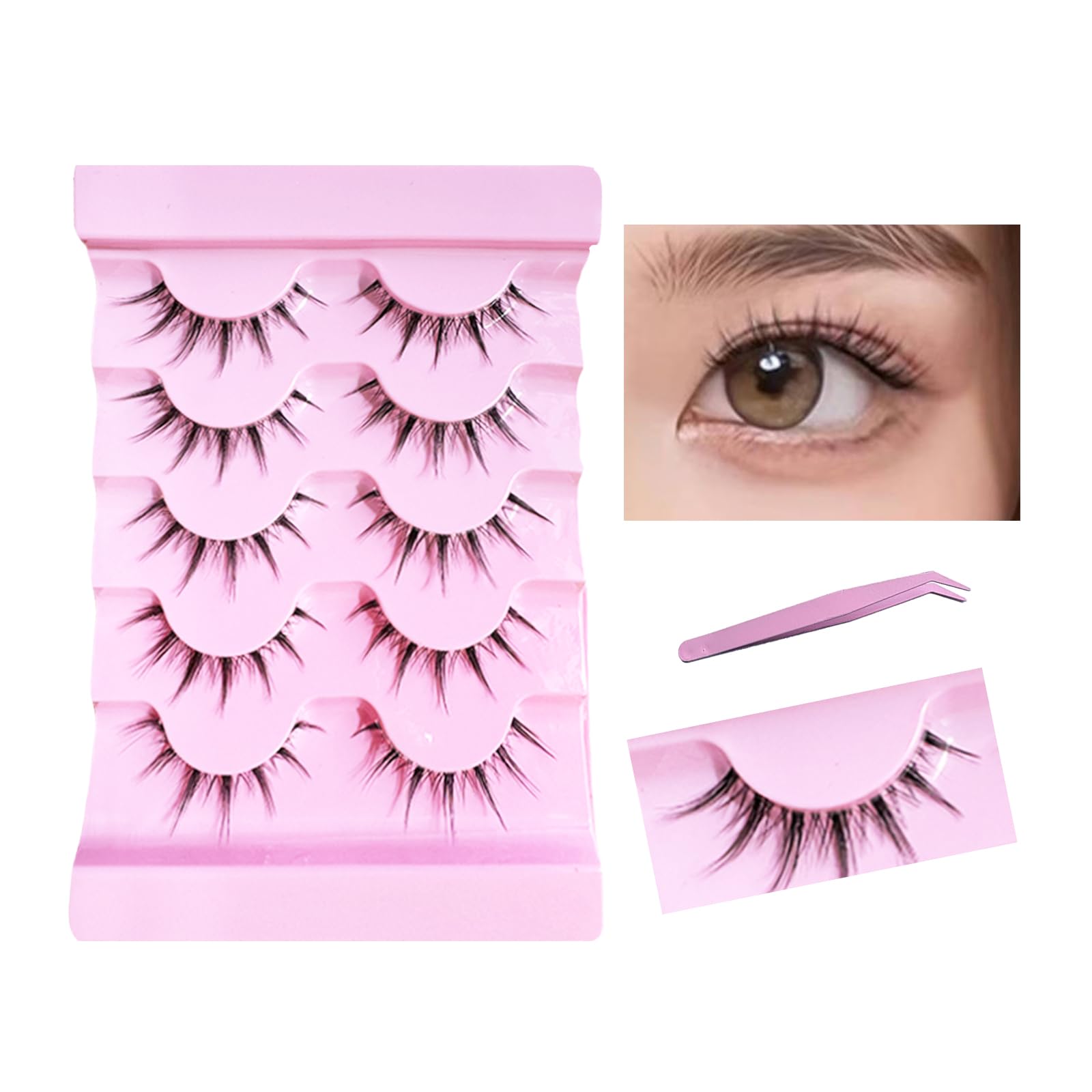 

SHELWIN Накладные Легко наносить для Ручной работы Накладные Натуральные Включает Легкий макияж 5 пар Ресницы, Новички, Ресницы, Ресницы, Пинцет, Подарок, розовый