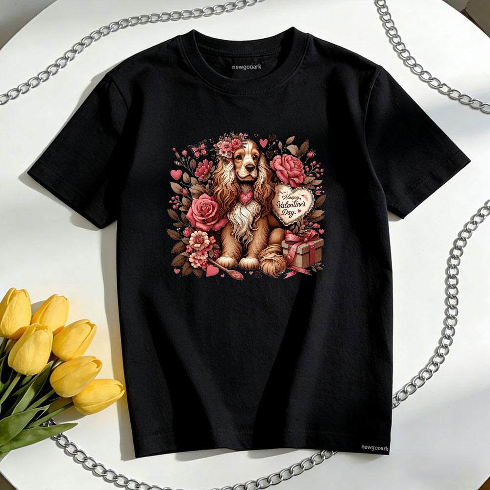 Valentines Day Cocker Dog TShirt Women Unisex Casual Cotton Graphic T Shirts Oneck Shirt Unisex Adult Couple Shortsleev