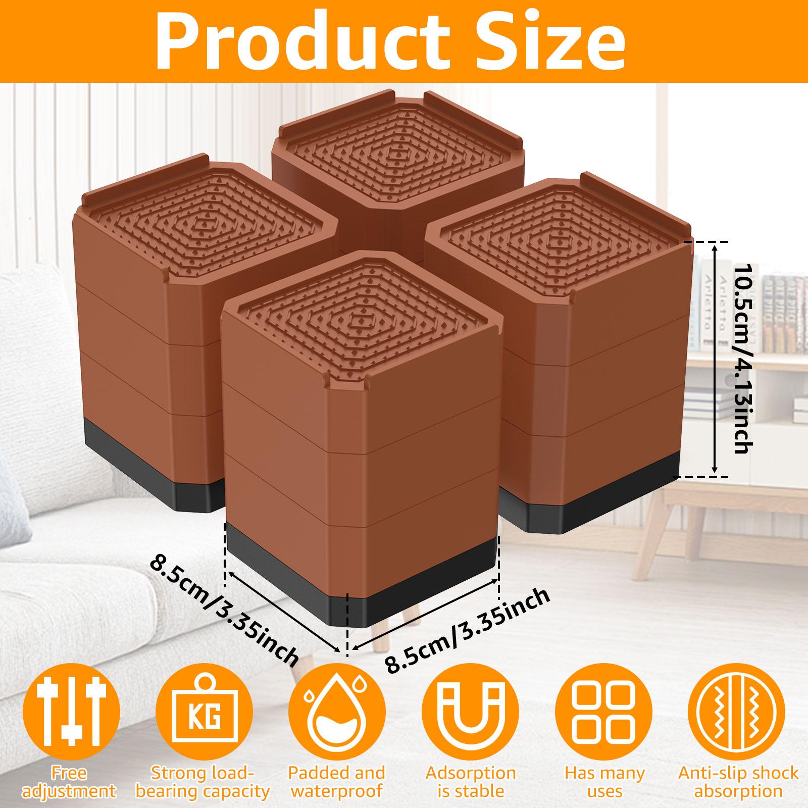 

4Pcs 4 Inch Bed Risers 3-Layer Detachable Table Leg Extenders Heavy-Duty Square Furniture Height Extenders for Sofa Table Chair