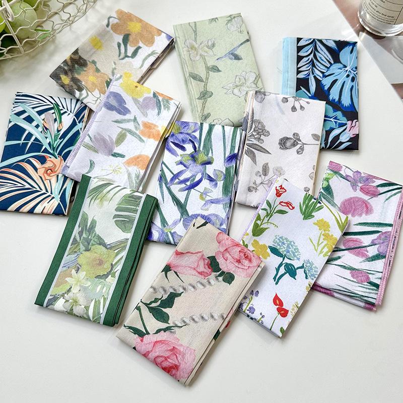 2025 Korean Fashion Flowers Pattern Women Twill Decorative Ribbon Small Scarf Binding Bag Handle Ribbon Hair Band Small Scarf