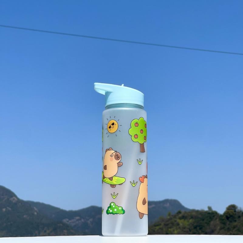780ml Capybara Water Bottle For Kids Water Sippy Cup With Silicone Straw Leakproof Plastic Water Bottles Summer Kids Water Cup