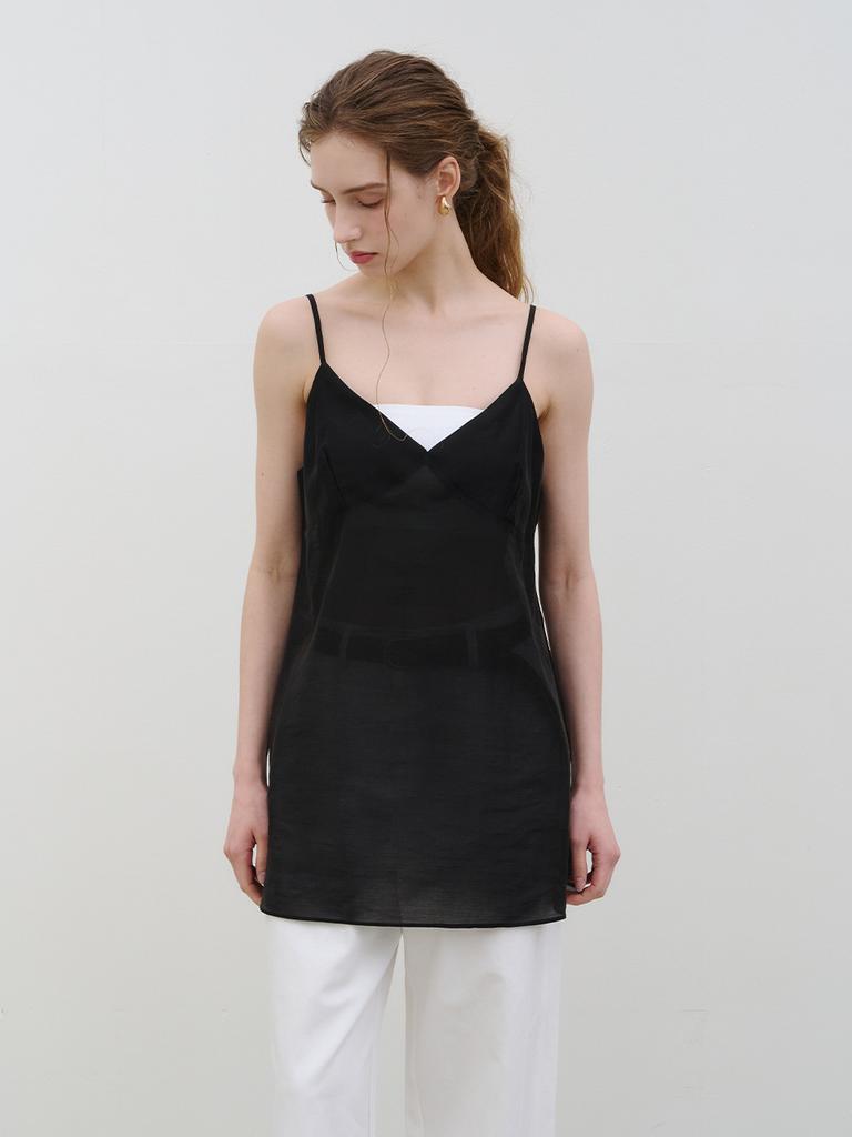 MORELIKEIT See-Through Tencel Sleeveless Mini Dress Black