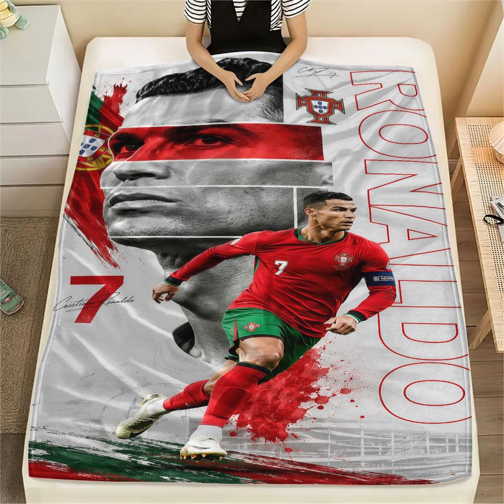 1PC Cristiano Ronaldo Patterned Flannel Blanket Suitable For All Seasons for Home Decor Warmth and Comfort Gifts Holiday Present