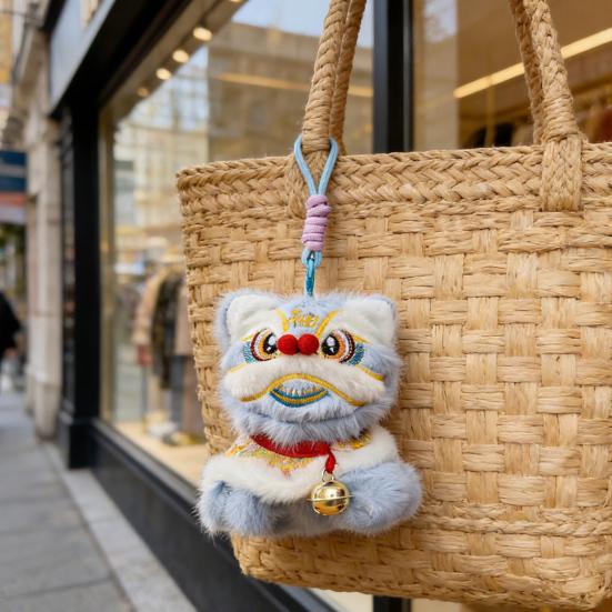 Plush Lion Dance Keychain Chinese Style Cartoon Animal Pendant Traditional Lion Dance Bag Charm New Year Gifts for Women Girls