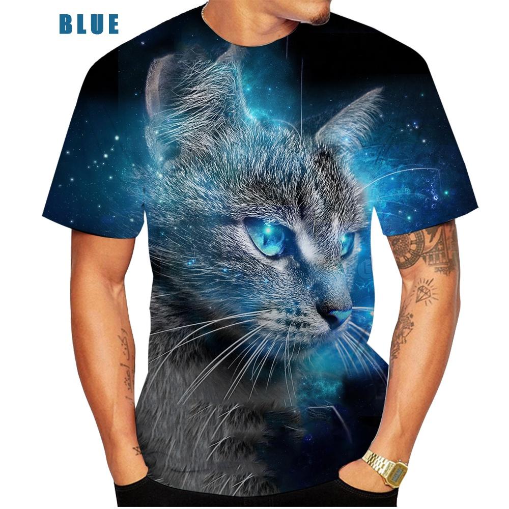 

Супер милая футболка с 3D принтом кота, новая мужская модная летняя повседневная футболка с коротким рукавом и круглым вырезом XL синий