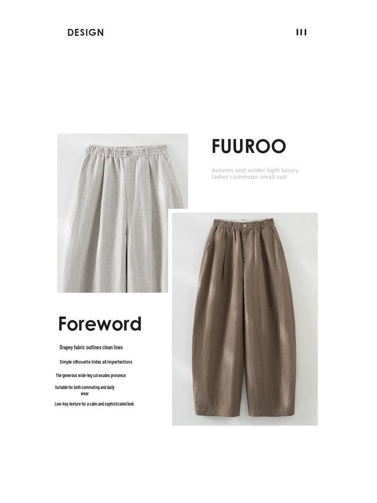Women's Linen Wide-Leg High-End Curve Pants, Breathable Elastic Waist, Spring/Summer Style