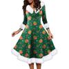 Women's Fashion V-neck Casual Fit Christmas Print Party Long Sleeve Dress