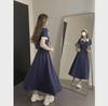 Women's Retro Contrast Collar Polo Dress - Summer 2024 Edition, Pleated Short Waist with Swing Skirt