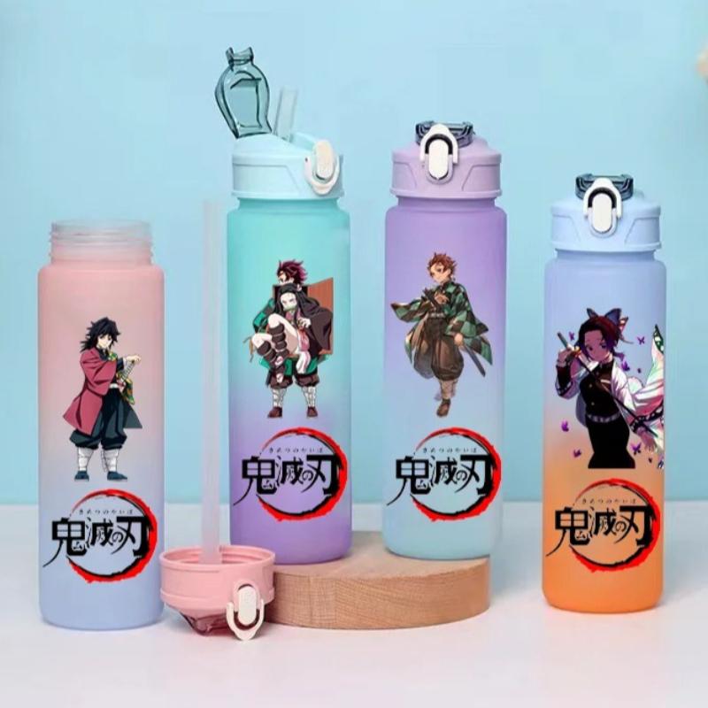 750ML Demon Slayer Cartoon Plastic Gradient Water Cup Portable Leak Proof Water Bottle Student Outdoor Sports Travel Water Cup
