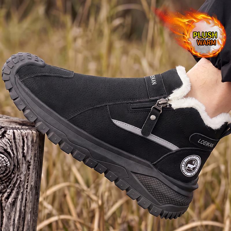 Men Warm Fleece Lined Winter Ankle Boots Side Zipper Design Non‑Slip Thick Sole Casual Snow Boots for Men
