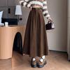 Women's High Waist Corduroy Midi Skirt - 2025 Autumn Winter Korean Style, Large Flare Pleated Design