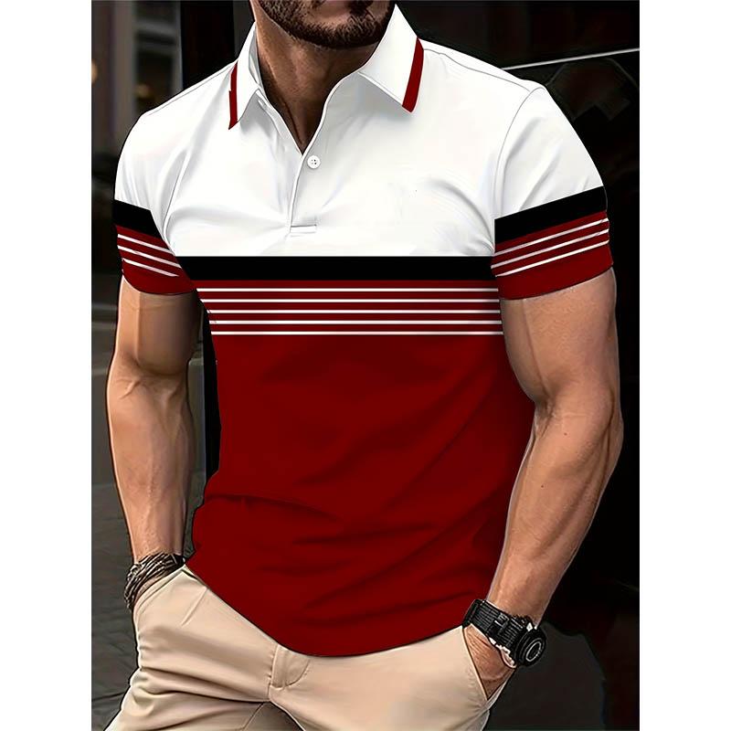 Casual Essential! Men's Short-sleeved Striped Polo Shirt, Versatile and Stylish.
