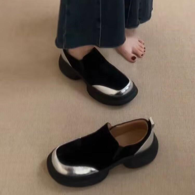 Retro color matching matte one-pedal lazy shoes simple heightening platform casual single shoes loafers women's small leather shoes