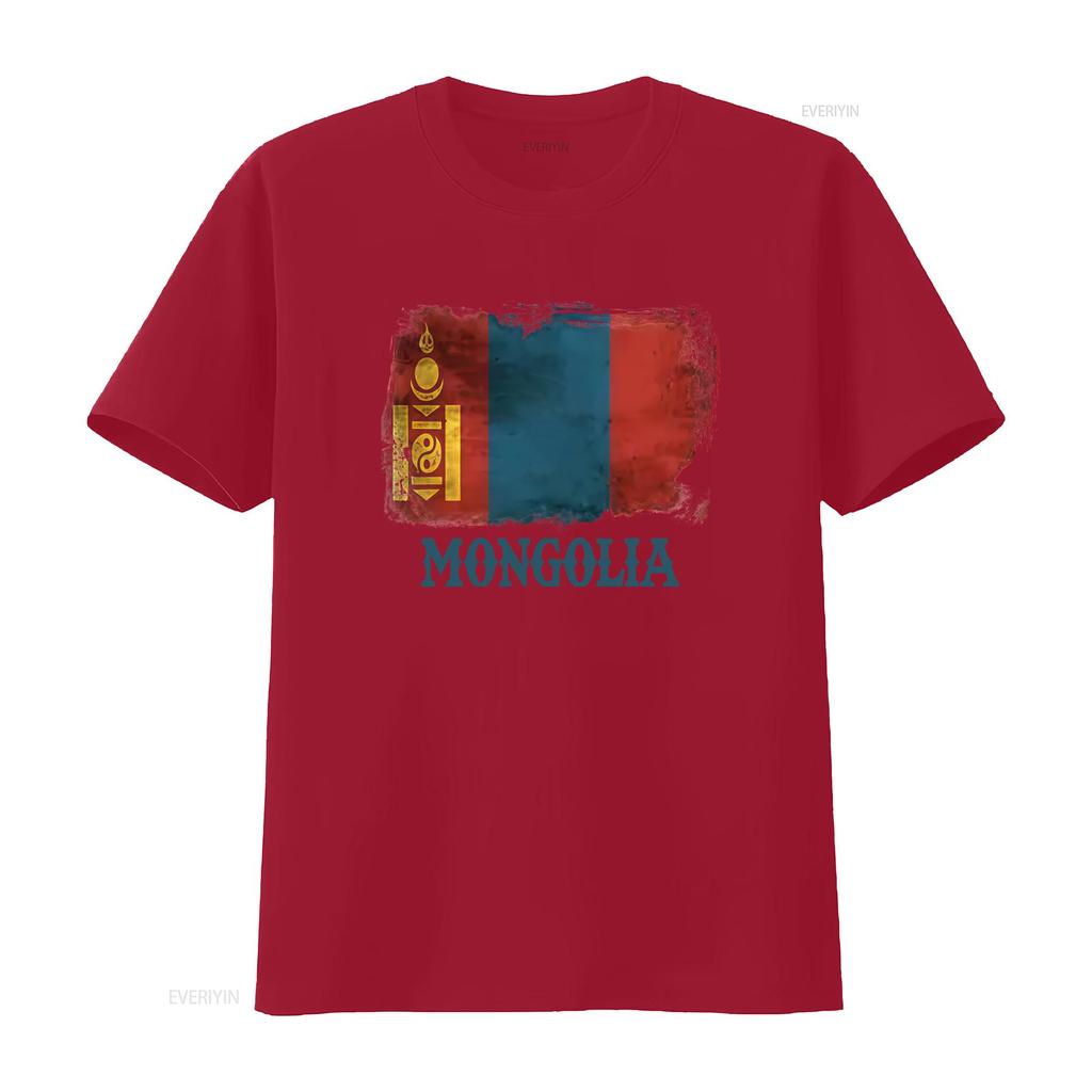 Mongolia Flag T Shirt Asian Country Souvenir Patriotic Design for Proud Mongolians Vintage Washed Unisex Stylish