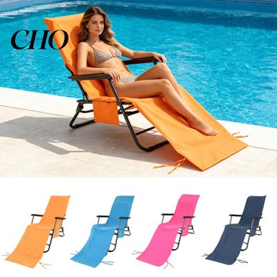 Chair Cover with Straps Beach Side Pockets Absorbent Lounge Quick Poolside Dry Towel for Sun Lounger Pool Sunbathing Garden Breathable