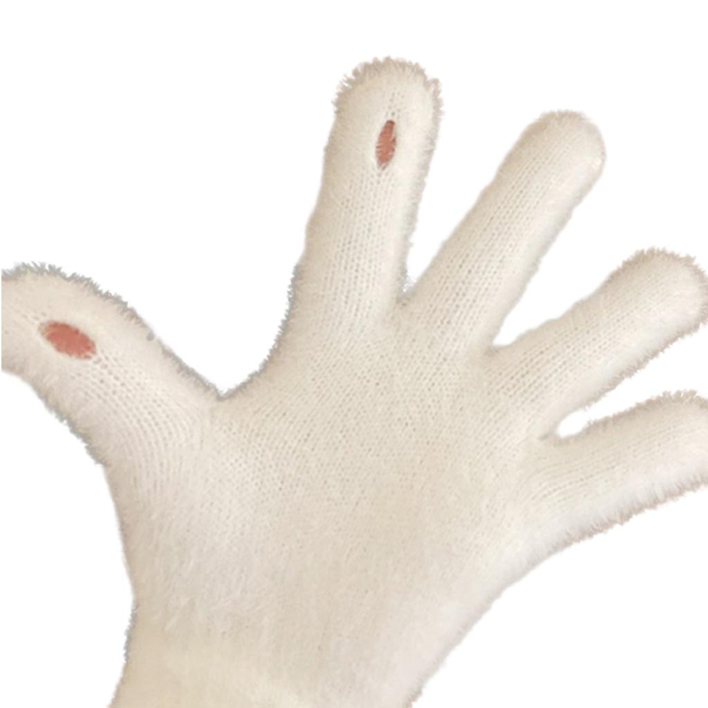 Rhinestone&Bowknot Decor Knitted Gloves Winter Full Finger Mitten Thicken Warm Christmas Black/ White Gloves for Girls