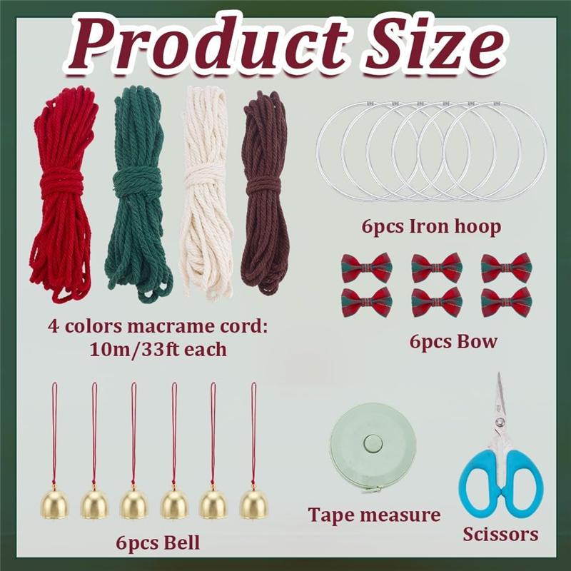 M-Modern-DIY Macrame For Christmas Wreath-Kits(6 Set)- Handmade Ornaments For Adults Beginners For Christmas Tree Boho Style