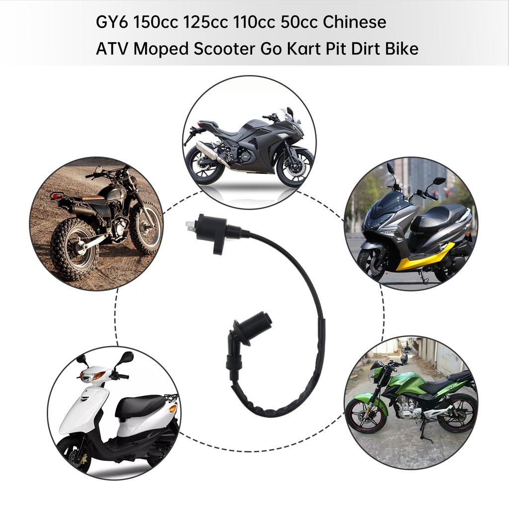 Motorcycle Ignition Coil, Suitable for GY6 50cc 150cc 125cc 110cc 90CC 80CC, ATV Light Motorcycle Go Kart Pit Mud Car, with A7TC Spark Plug