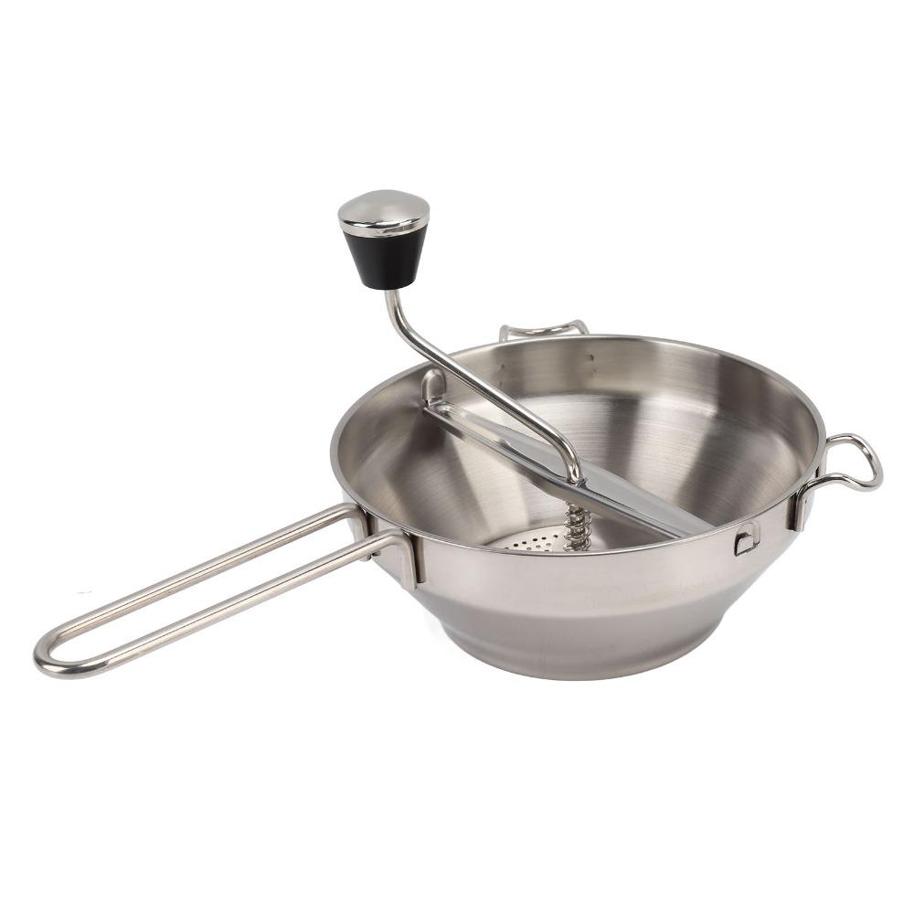 Stainless Steel Bowl Food Mill Ergonomic Handle 3 Interchangeable Disks Potato Ricer Multifunctional Easy Clean Manual Food Mill