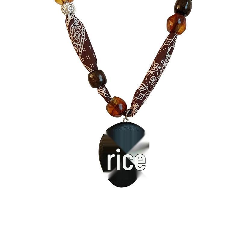 Retro Paisley Leopard Print Silk Scarf Necklace with Beaded Pendant - Women's Versatile Long Sweater Chain for Autumn & Winter.