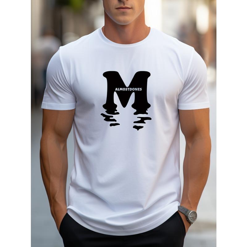 

Men s trendy letter print right shoulder T-shirt XL