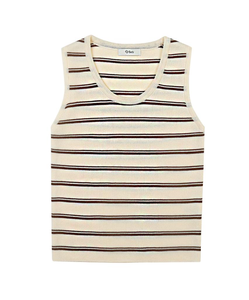 VLETI Stripe Basic Round Knit Sleeveless (Beige)