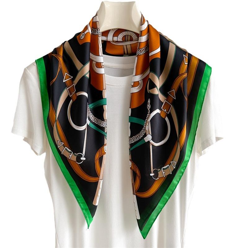 Simulation silk 71x71cm headscarf symmetrical circle silk scarf square scarf women's shawl travel scarf fashion light luxury scarf