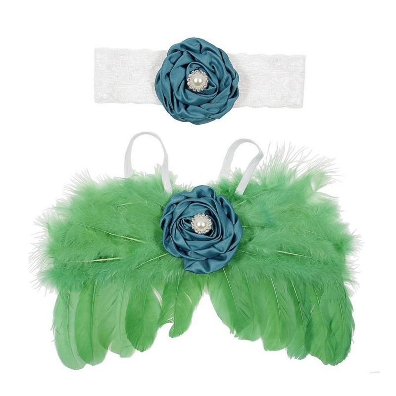 

Костюм ангела для младенца, крылья и повязка на голову для фотографии, безопасный для кожи детский наряд, реквизит для фотосъемки новорожденных, одежда, 2 шт. зелёный