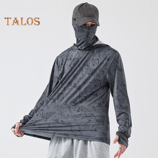 

Мужская солнцезащитная одежда с капюшоном и длинными рукавами с принтом, уличные топы с гетрами для шеи, быстросохнущая одежда из ледяного шелка, защита от солнца M светло-серый