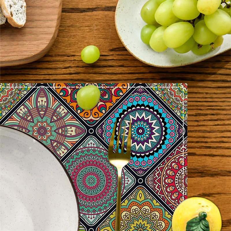 4PC Bohemian Floral Prints Placemats 30*40CM Linen Seasonal Spring Table Mats for Party Kitchen Wedding Dining Decoration