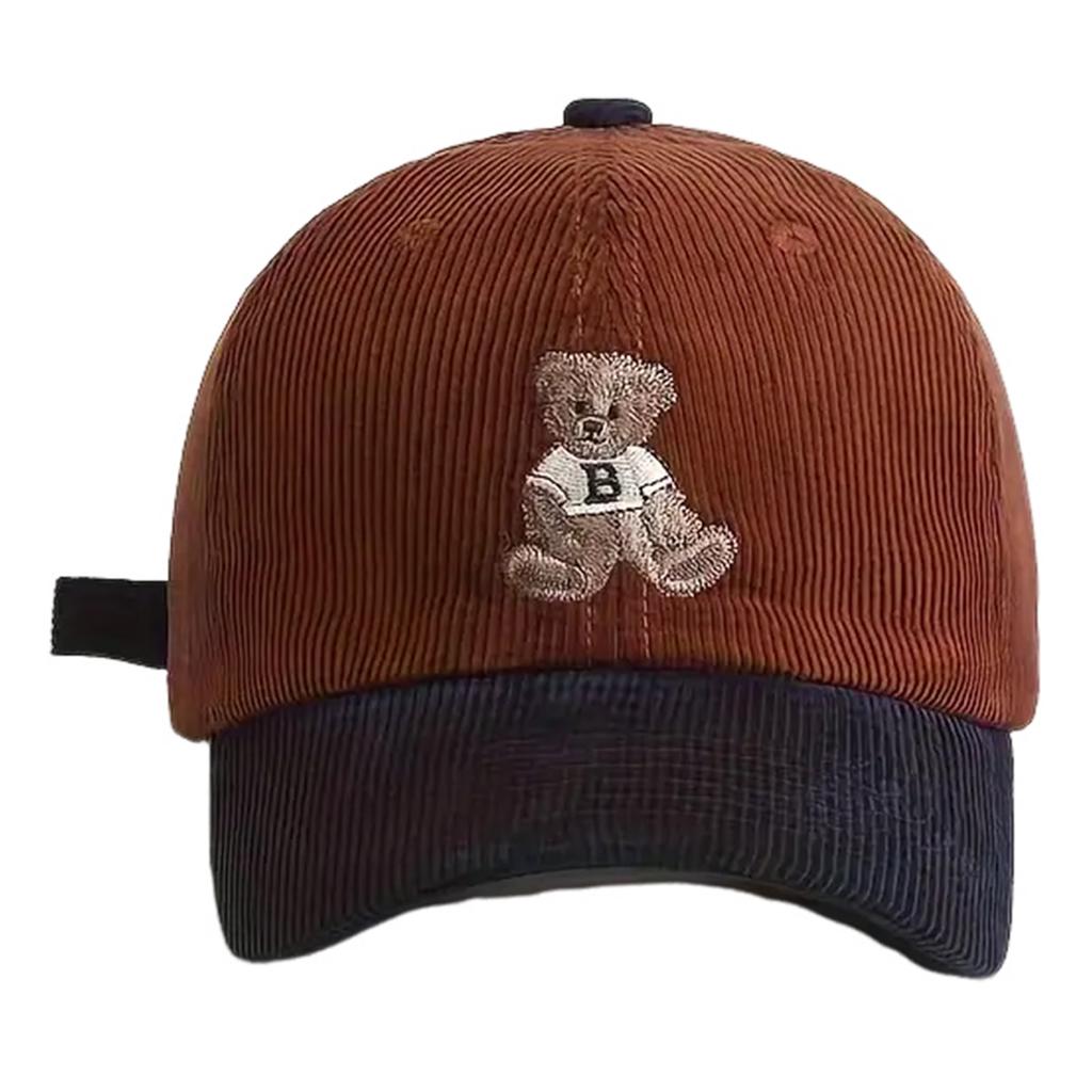 Corduroy Embroidered Teddy Bear Baseball Cap Adjustable Corduroy Material Sun Protection for All Seasons