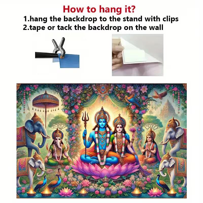 

2D Hindu Deity Ganesha Peacock 2D Printed Backdrop for Photoshoot 47.2x31.5inch/120*80cm
