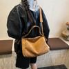 Vintage Faux Suede Shoulder Bags Solid Color Hobo Shopper Bag Large Casual Commuting Bag for Women Ladies Work Travel Commuting