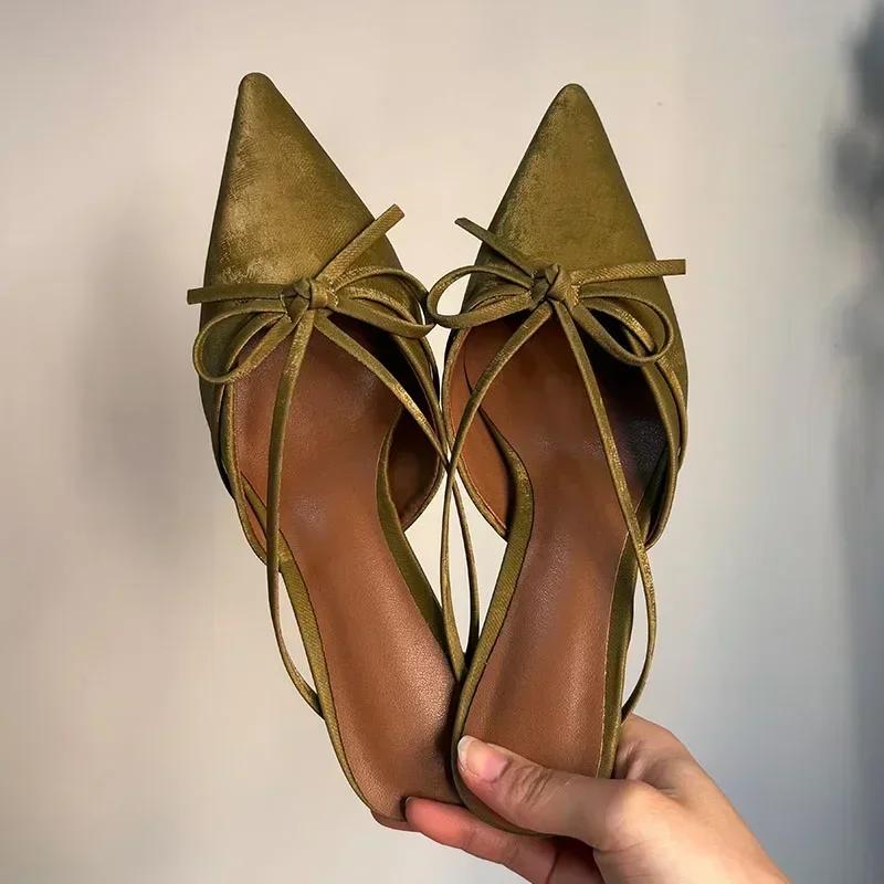 Luxury Designer Bow Decoration Women's Slippers Sexy Pointed Toe Low Heel Slide Sandals Summer Mules Loafers Sandalias De Mujer