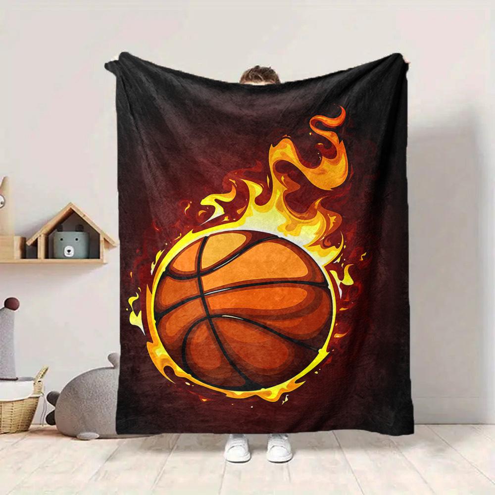 1pc Basketball Fire Blanket, Lightweight Flannel Throw Blanket for Sofa, Bed, Travel, Camping, Living Room, Office, Couch047