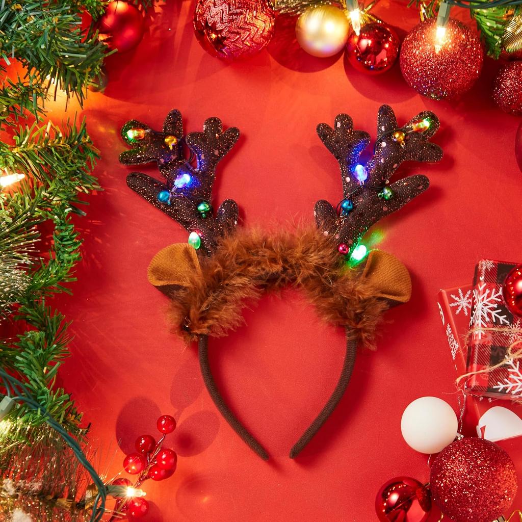 4PCS Christmas Reindeer Headband Light-Up Antlers Hat Party Supplies Holiday Parties Favors JOYFY LED for and Entertaining Play Safe Kid Friendly Fun