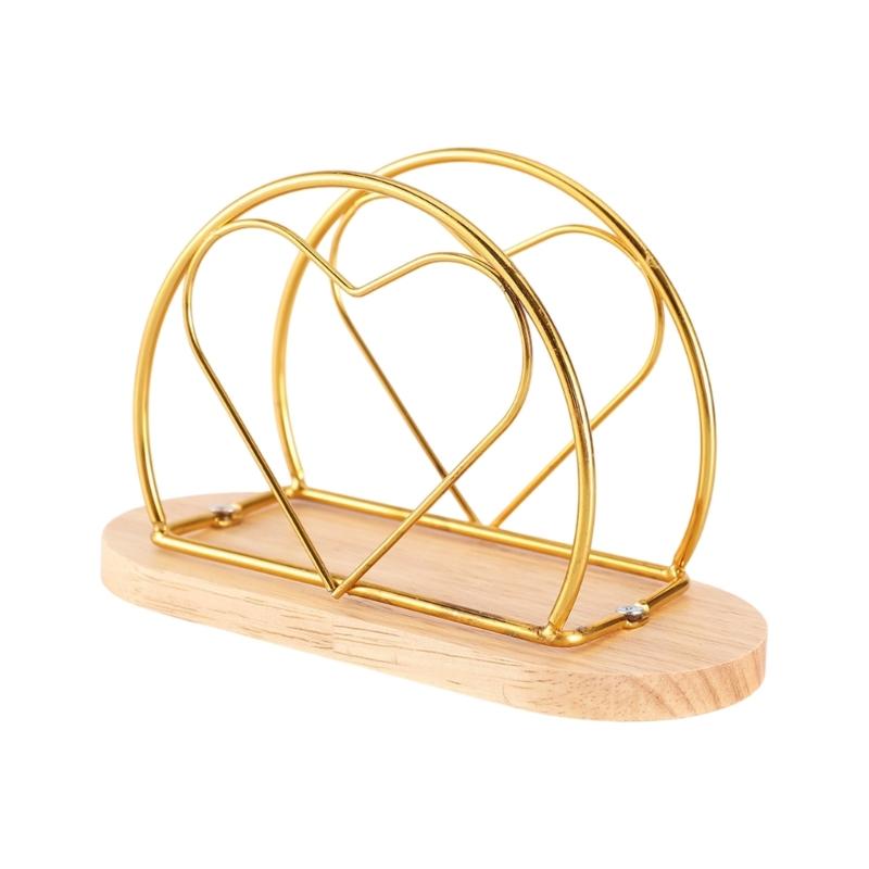 Portatovaglioli Design a Cuore, Supporto da Tavolo in Filo Metallico con Base in Legno per Bancone Cucina Tavolo da Pranzo Espositore