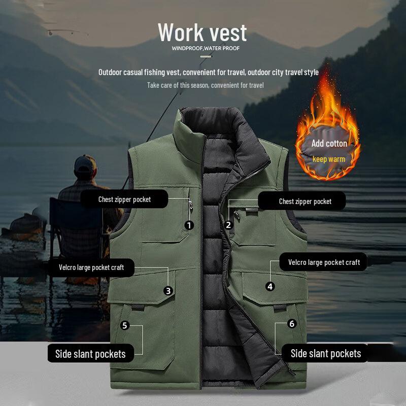 ROMON Men's Reversible Workwear Multi-Pocket Vest