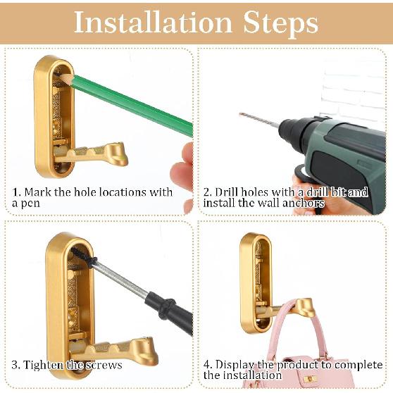 2 Pcs Folding Coat Hooks, Foldable Gold Wall Hooks for Bathroom Closet Space-Saving Foldable Hook Towel Hook Robe Hooks Wall Mounted for Hanging Coat