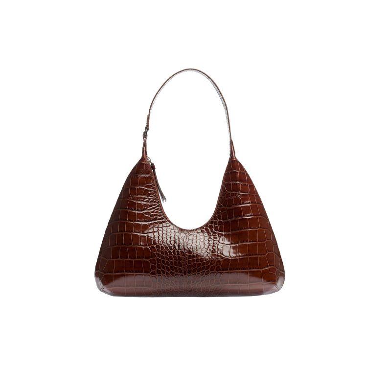 By Far Amber Series Leather Vintage Crocodile Embossed Shoulder Bag Women Bags Hazelnut 21SSAMRSNEDLAR