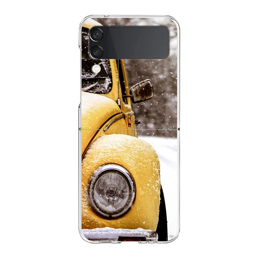 Classic Vintage Old Retro Car Phone Case For Samsung Galaxy Z Flip 3 4 5 Hard Folding Clear PC For Samsung Z Flip 6 Back Cover